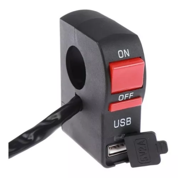 BOTÃO INTERRUPITOR LIG/DESL  C/CARREGADOR  USB  UNIVERSAL  PARA MOTO RT   (IP09)