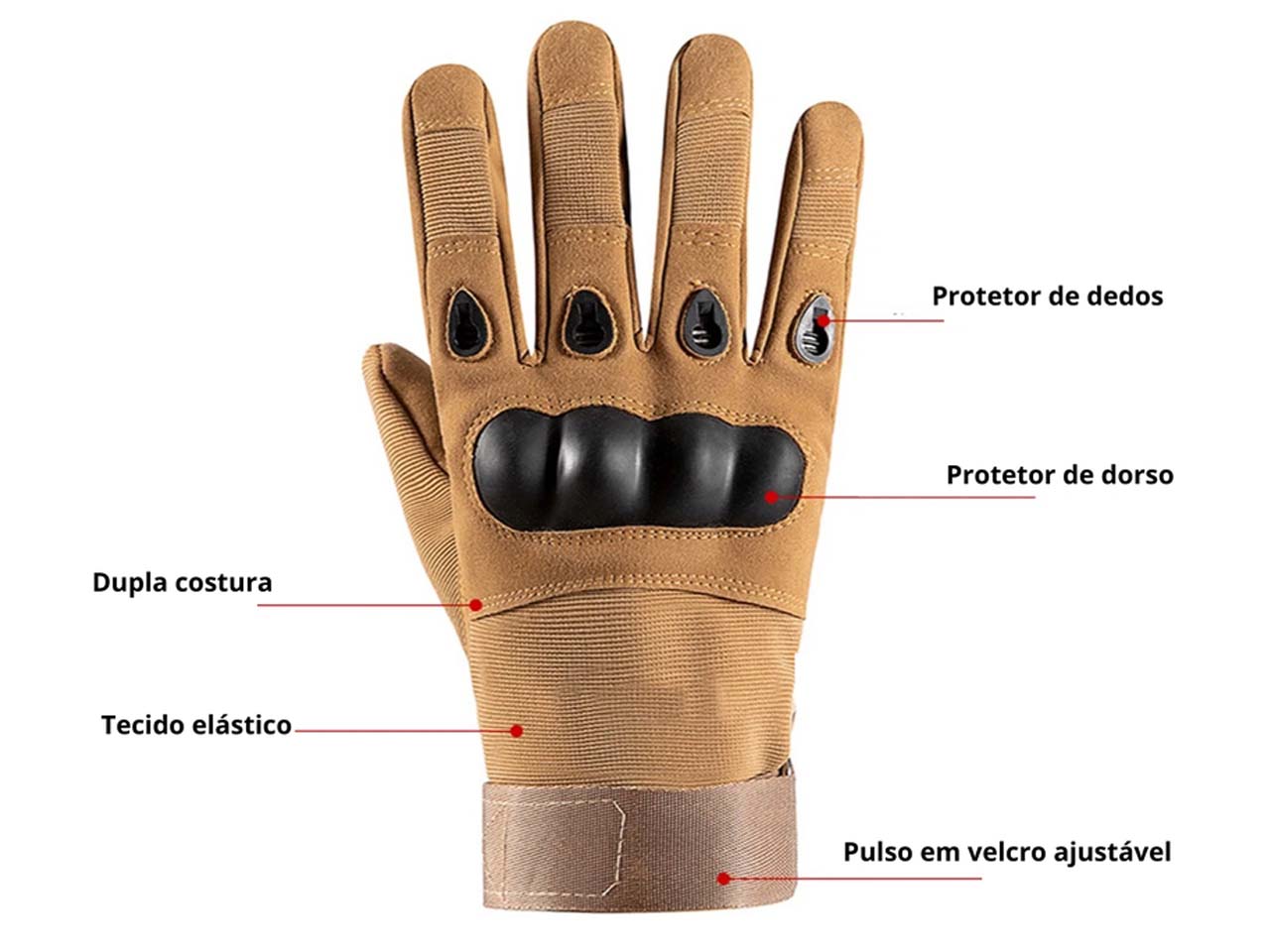 LUVA AIRSOFT TÁTICA AVENTURA ESPORTES MARRON G - Imagem 3